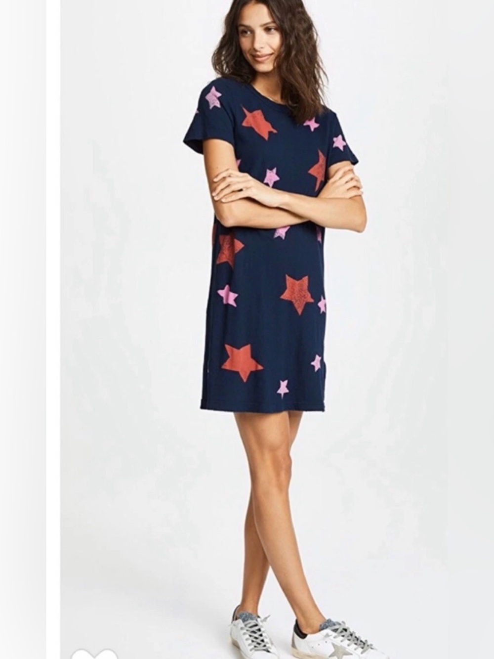 Current/Elliott Beatnik T-Shirt Dress Navy Painted Pink Red Stars Med Celestial